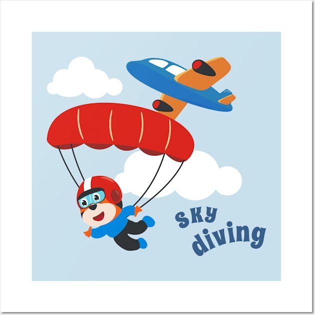 Vector illustration of a cute skydiver. Wall Art by KIDS APPAREL